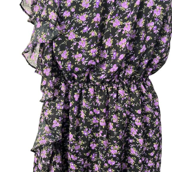 Deb Y2K Purple Black Floral Ruffle Babydoll Lined Vintage Dress Womens Plus 3X - Picture 6 of 15